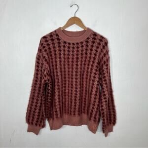 Pinch Pink Red Houndstooth Oversized Sweater Size Large NWT